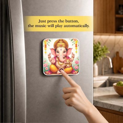 Cute Ganpati Decorative Musical Fridge Magnet Spiritual Gift for Ganesh Chaturthi Ganesh Mantra Playing Fridge Magnet for Home and Office Decor  Rechargeable Speaker